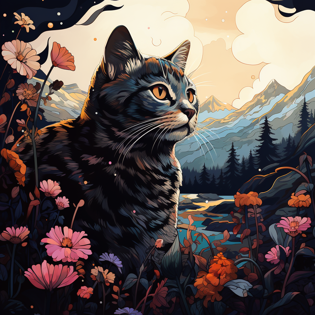 Cats in modern nature scene