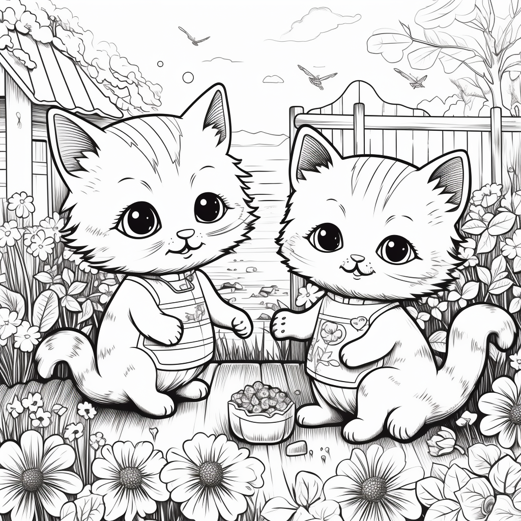 Cute cats playing in a garden