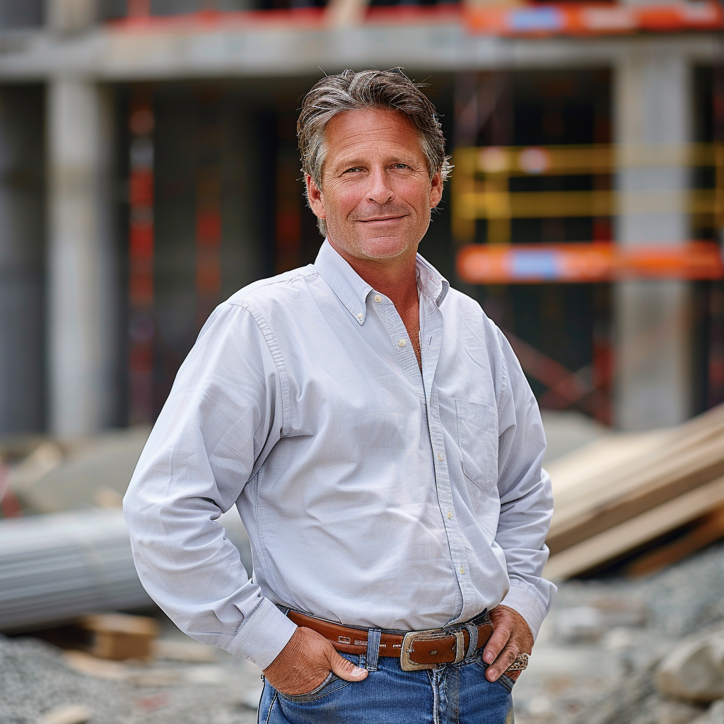 Caucasian man in business attire at construction site