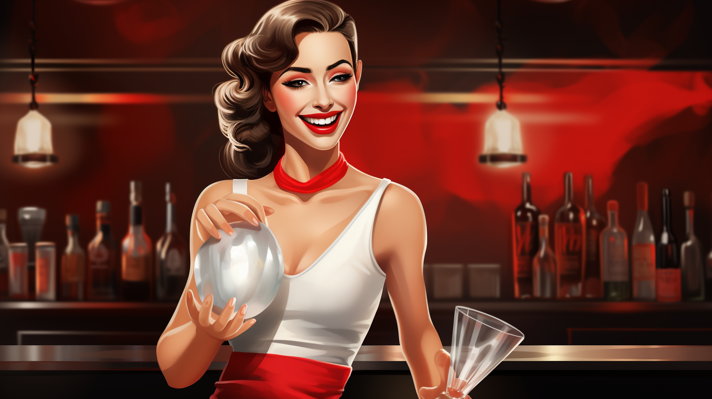 Brunette bartender shaking cocktail shaker with smile