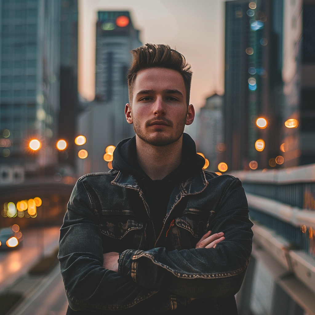 Caucasian Guy City Background Portrait