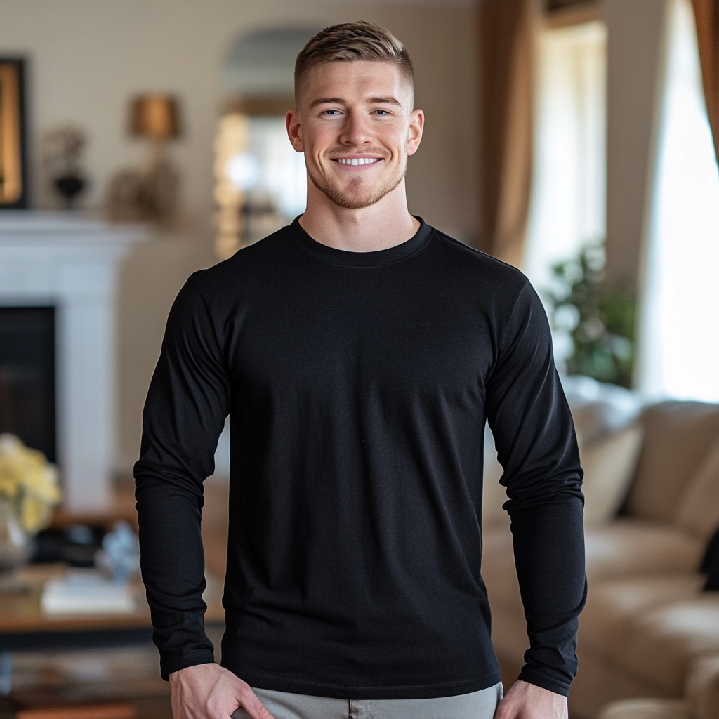 Caucasian male in black t-shirt smiling