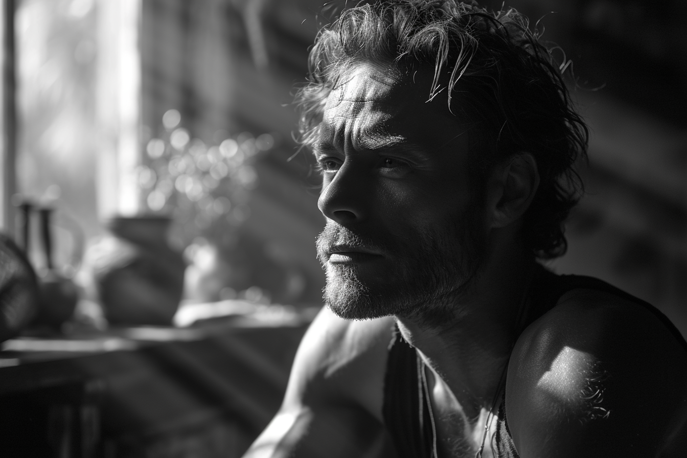 Caucasian marathon runner meditating at the table