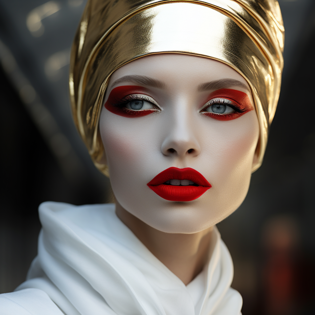 Caucasian model with white and gold makeup