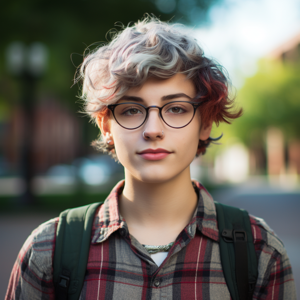 Caucasian non binary university student outdoors