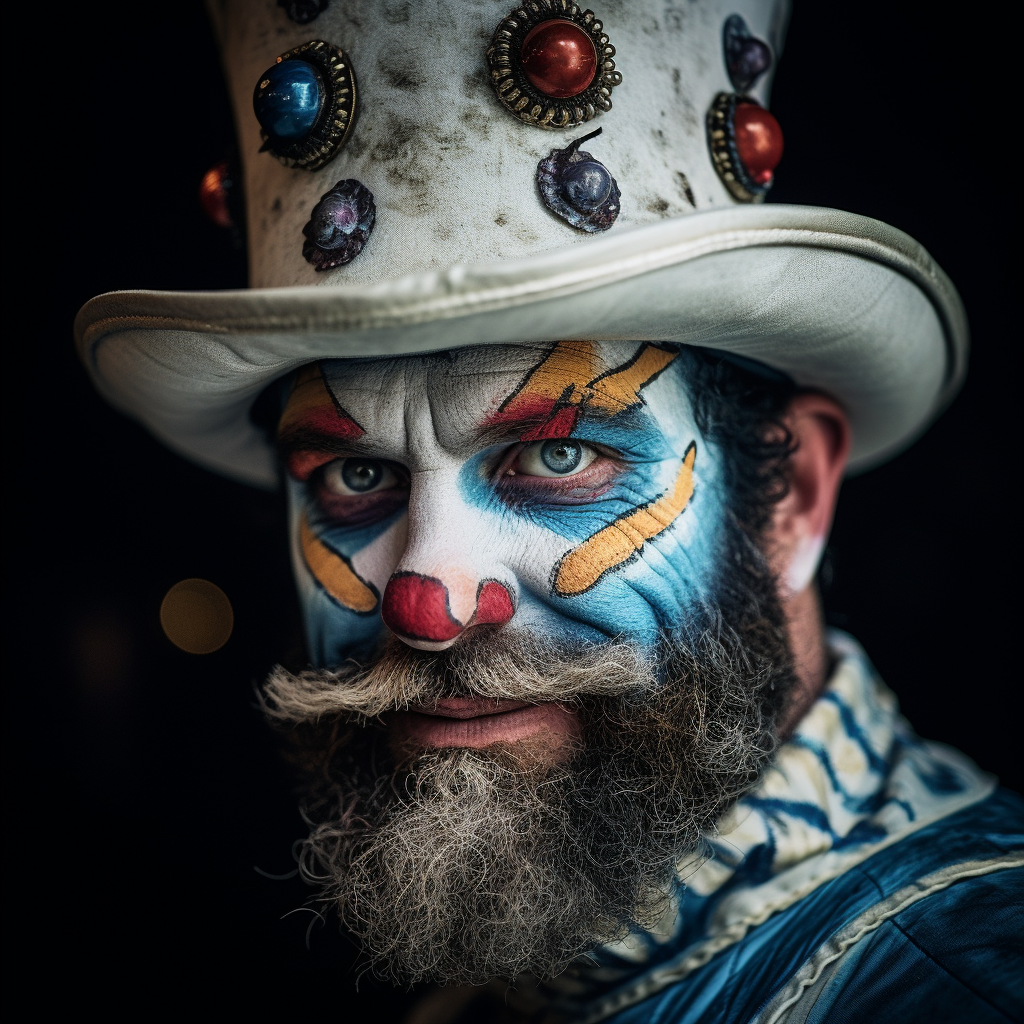 Caucasian man in extravagant circus costume