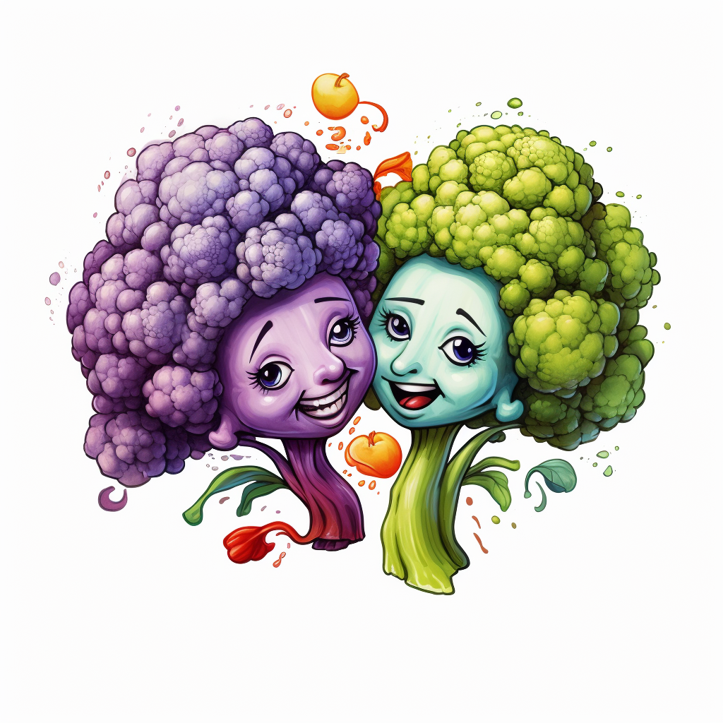 Colorful Cauliflower Sketch with Grin Expression