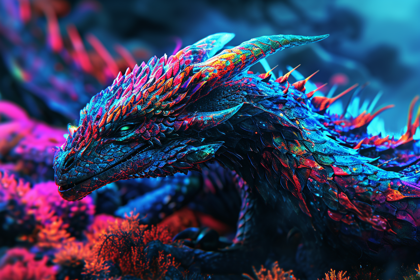 Colorful Caustic Dragon Protecting its Habitat