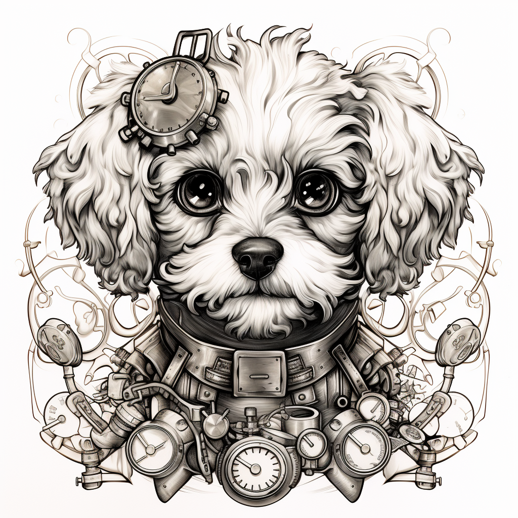 Cavapoo Dog Steampunk Style Coloring Page