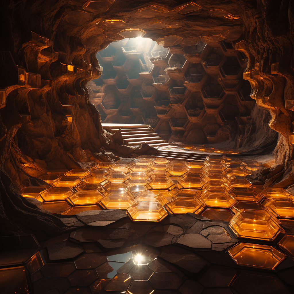 Underground launchpad in honeycomb cave