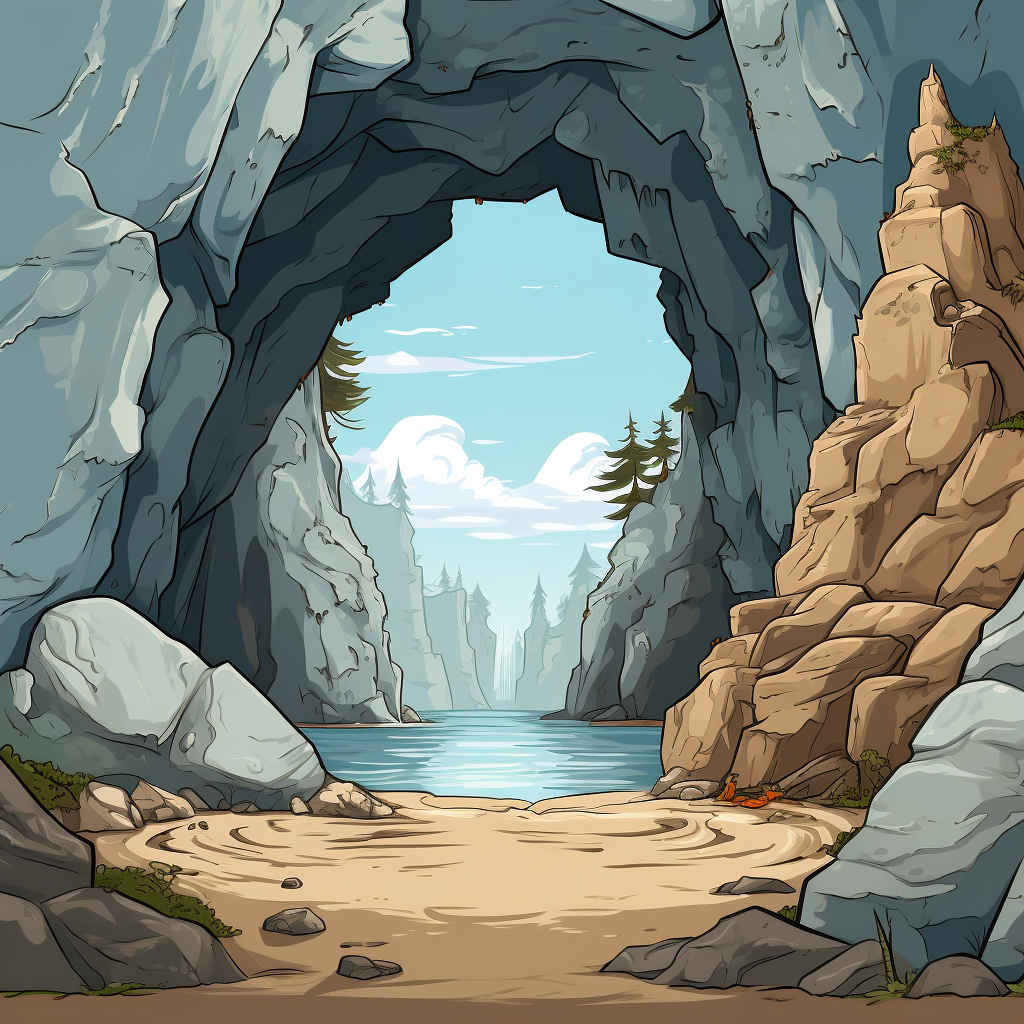 Cartoon cave entrance in rocks