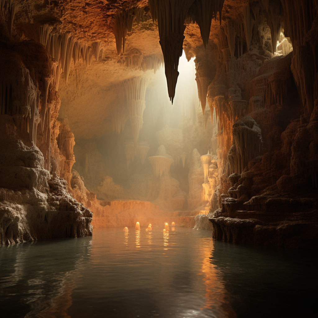 Mysterious cave with reflection and shadows