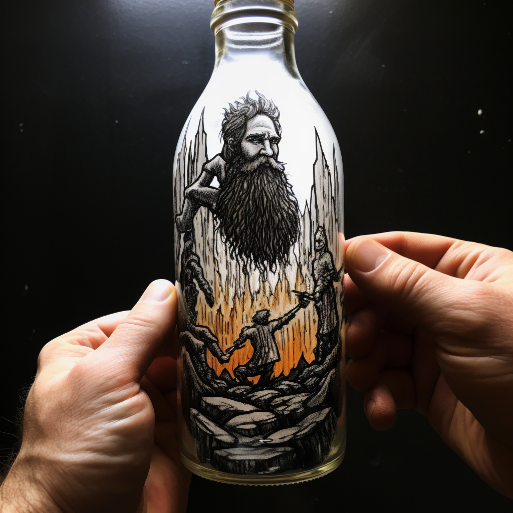 Caveman drawing glass beer bottle