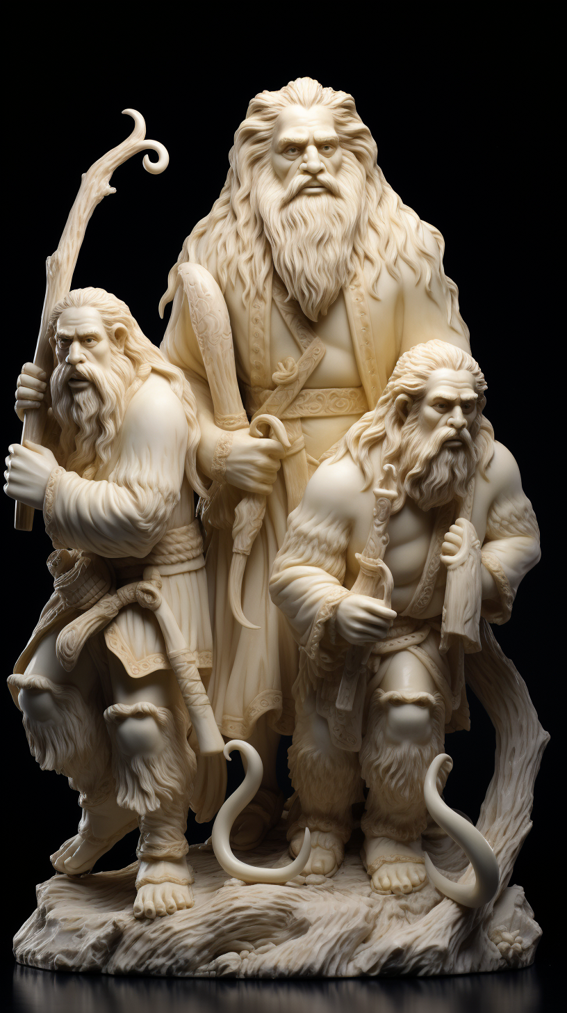 Hyper realistic cavemen ivory sculptures