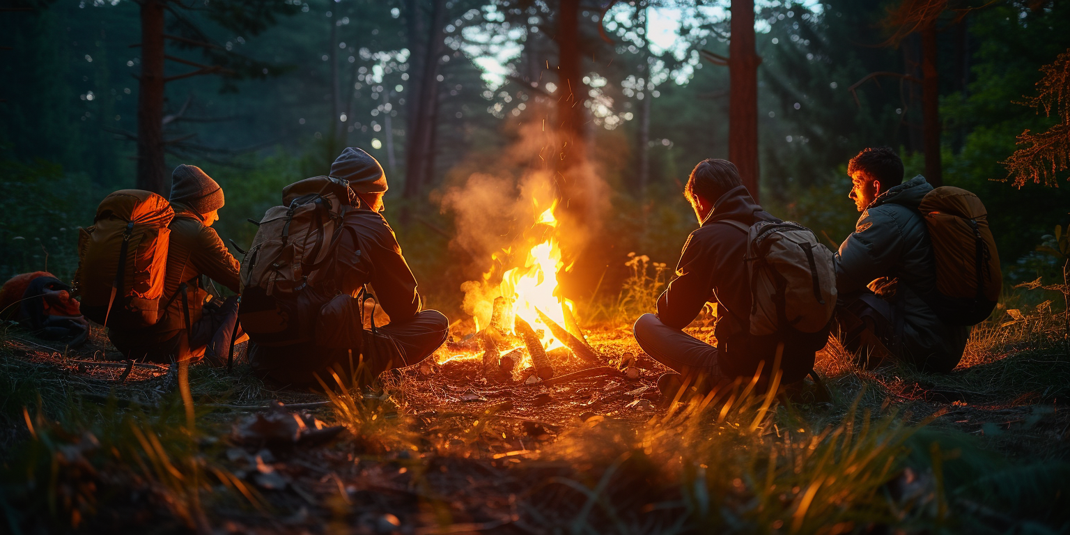 Cavemen around fire image