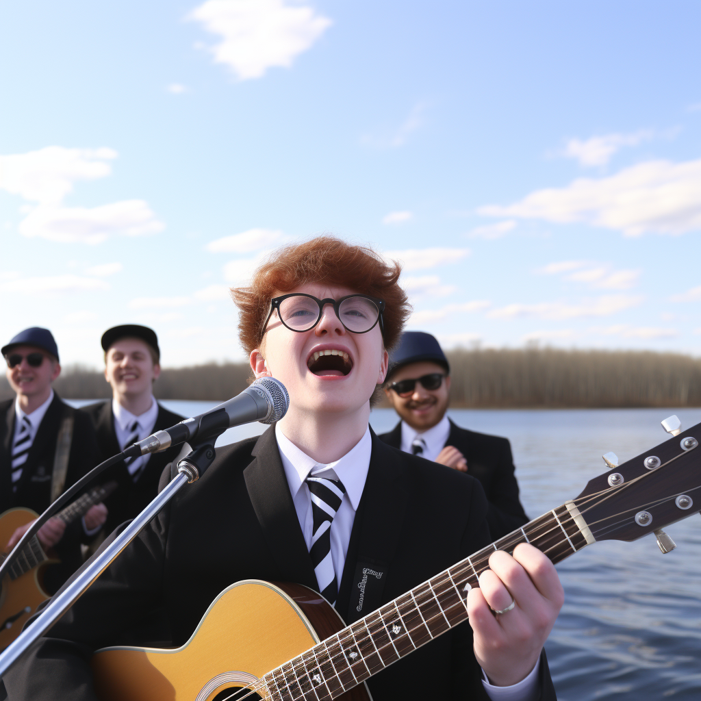 Cavetown band singing on a boat