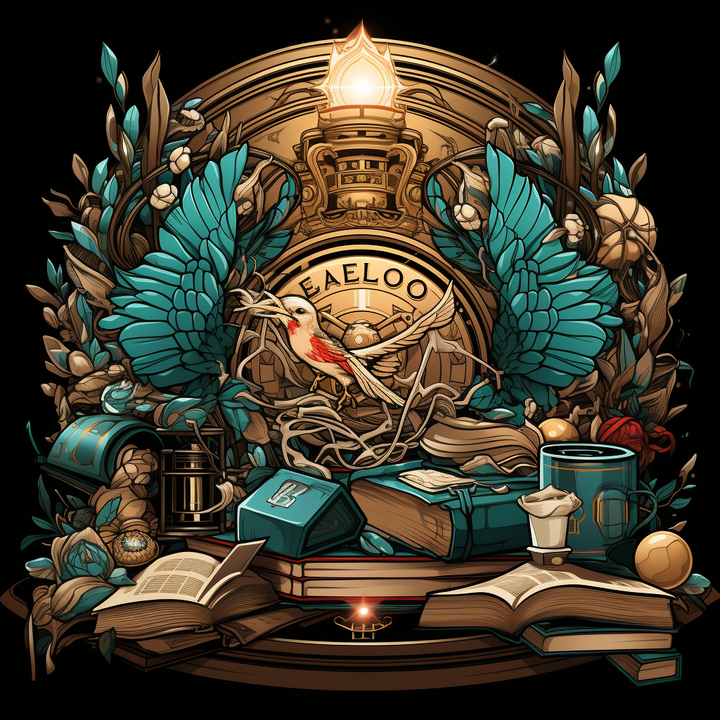 Emblem with books and money