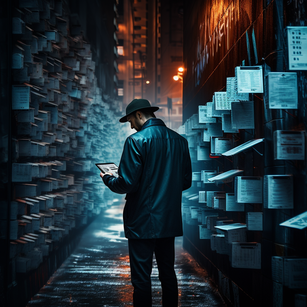 Man looking at CCTV with papers