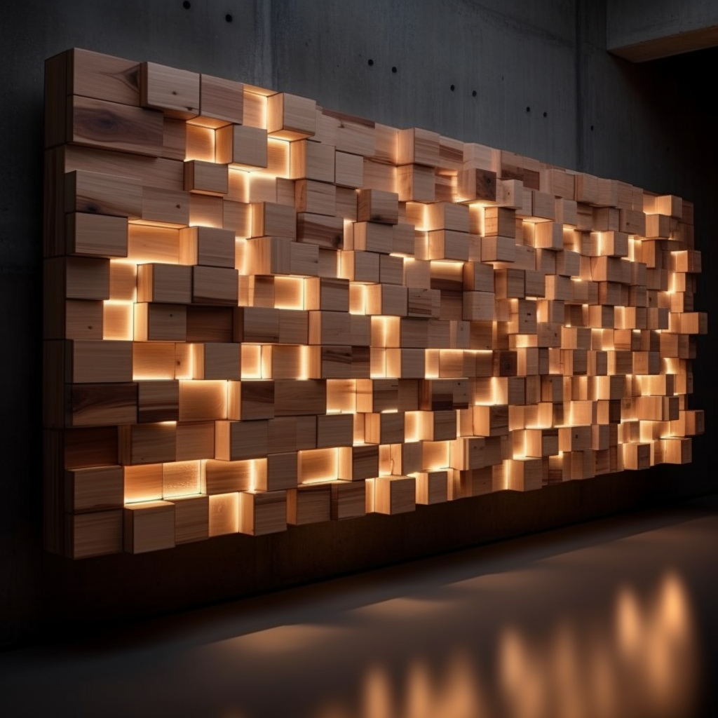 Stunning Cedar Wall Art with LED Lighting