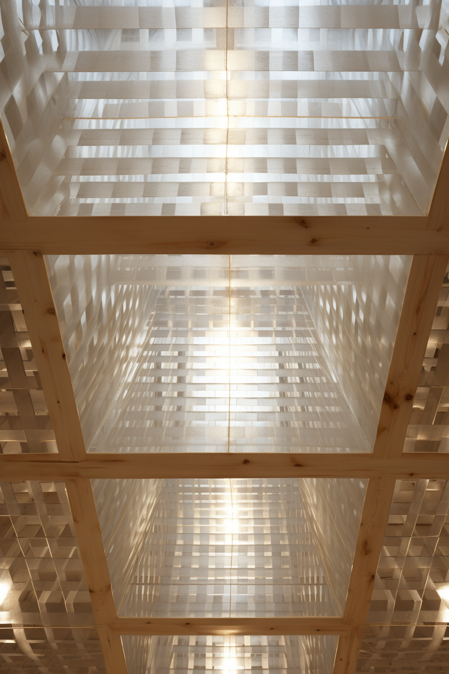 Ceiling with Wooden Beams and White Light