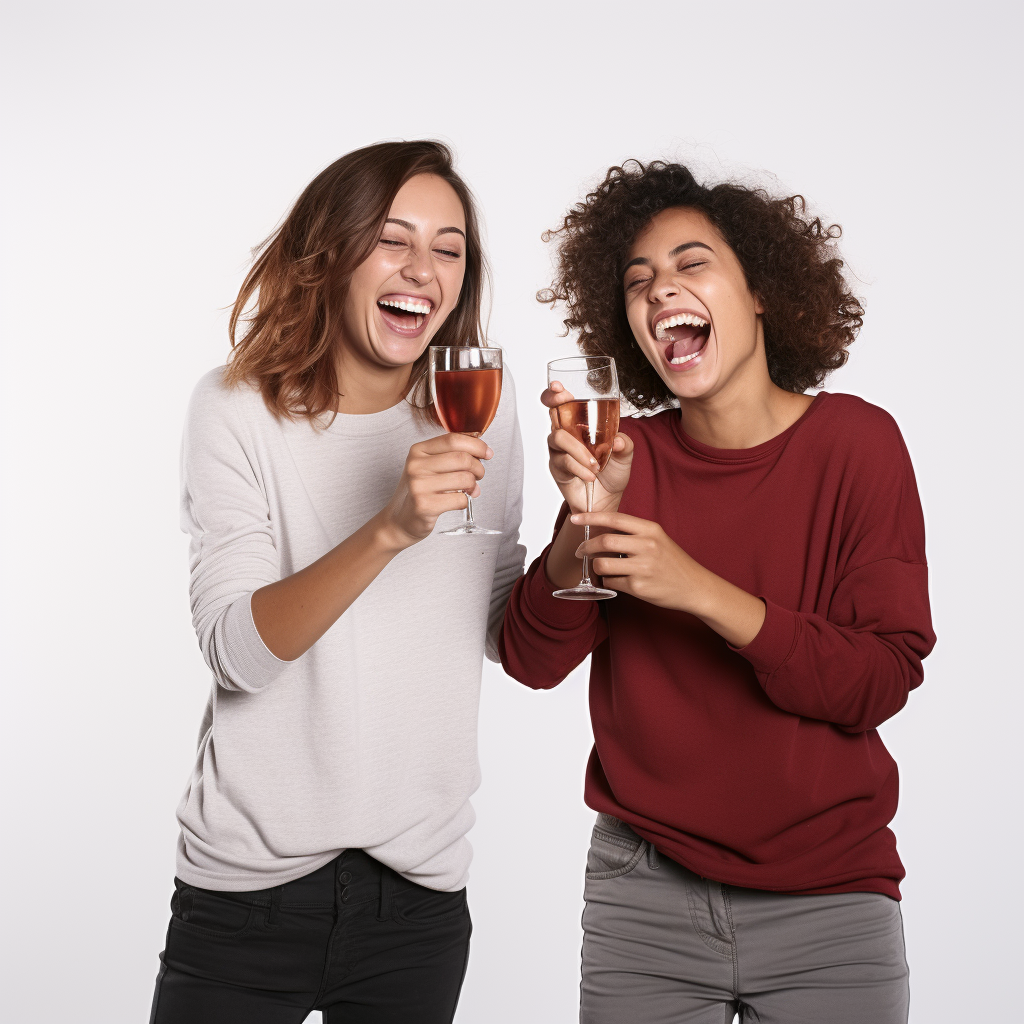 Two joyful girls toasting with champagne