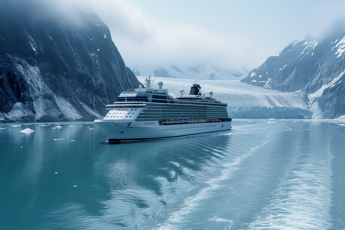 Celebrity cruise ship in Alaskan fjords