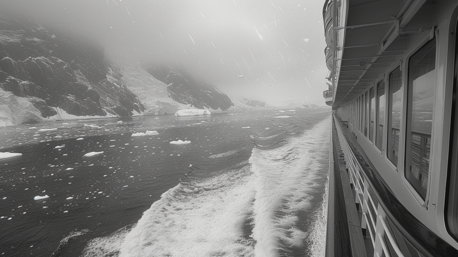 Celebrity Edge Surrounded by Teal Water and Icebergs