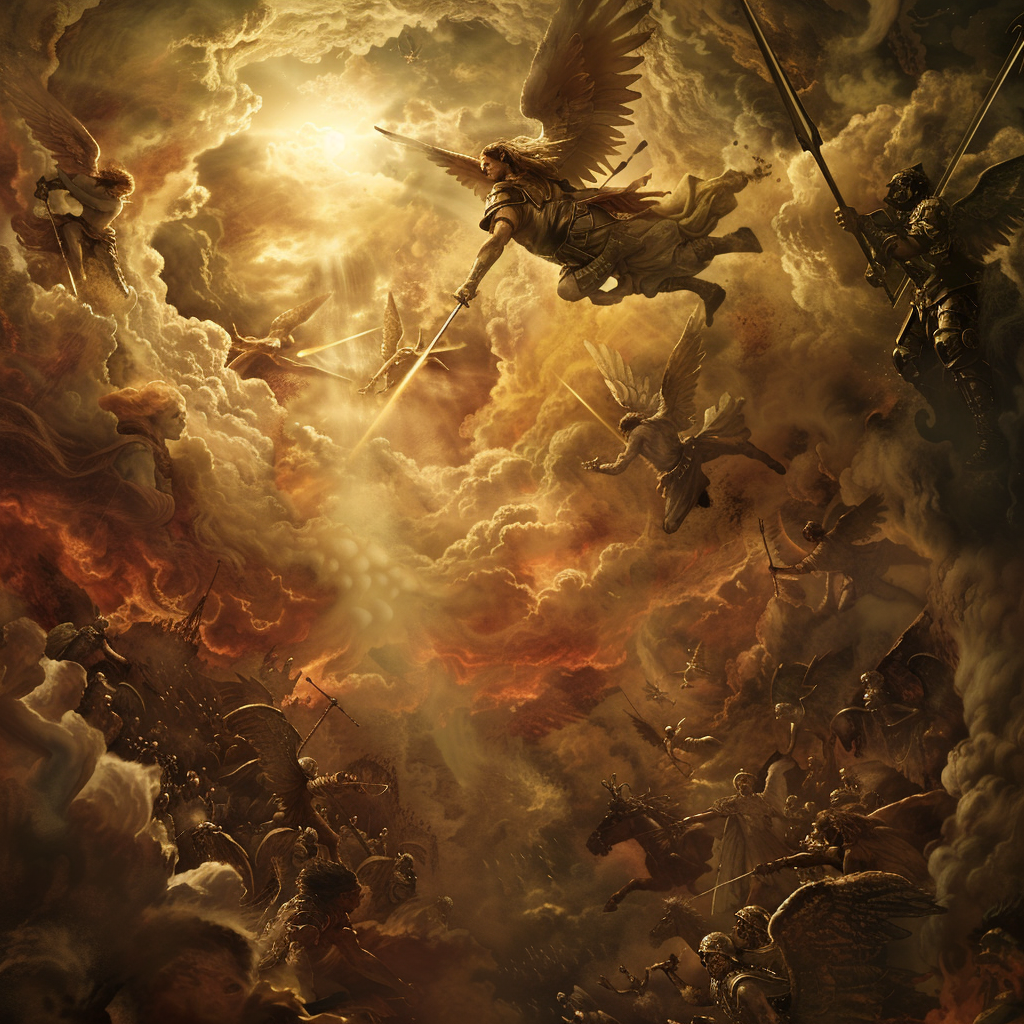 Celestial battle between angels and demons