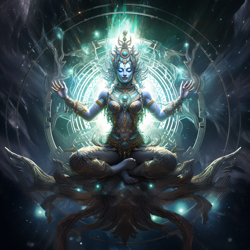 Luminous celestial Hindu gods in glassy bodies