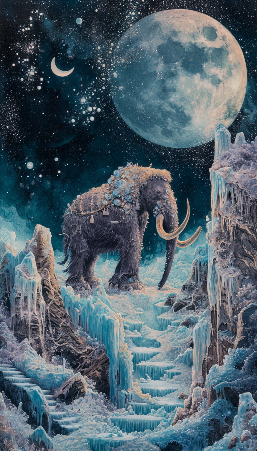 Celestial Ice Giants and Starlit Mammoths in Pastels