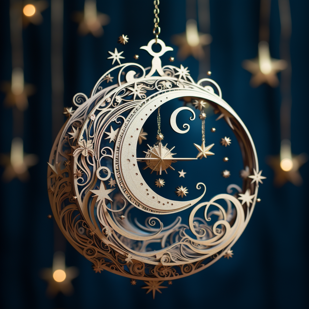 Night sky ornament with moon and stars