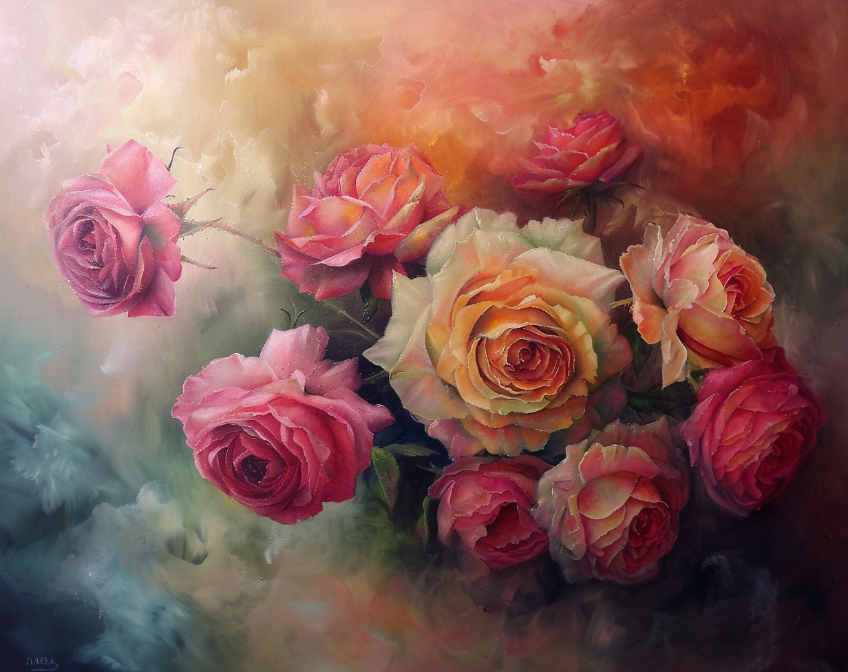 Celestial Roses Bouquet Painting Art