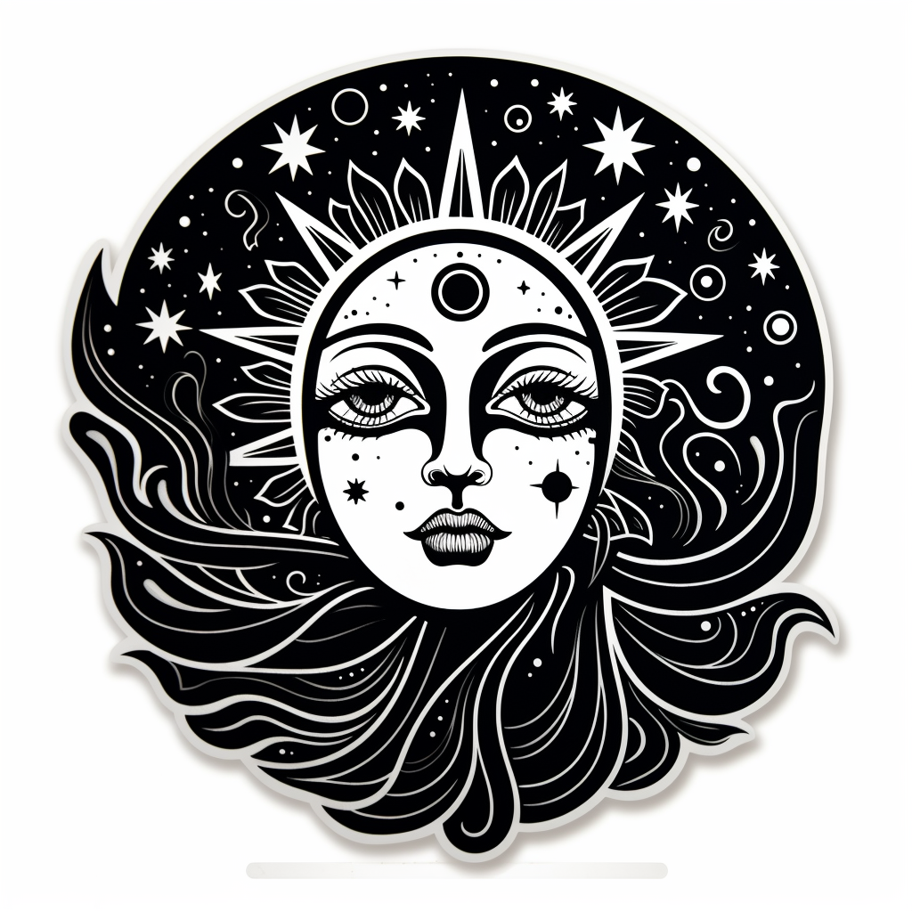 Celestial sticker in black and white