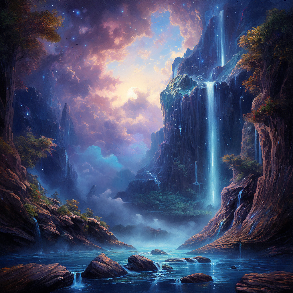 Beautiful celestial waterfall in nature