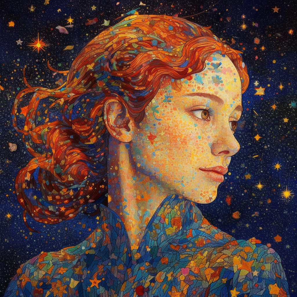 Portrait of Celestial Being with Pointillism Patterns