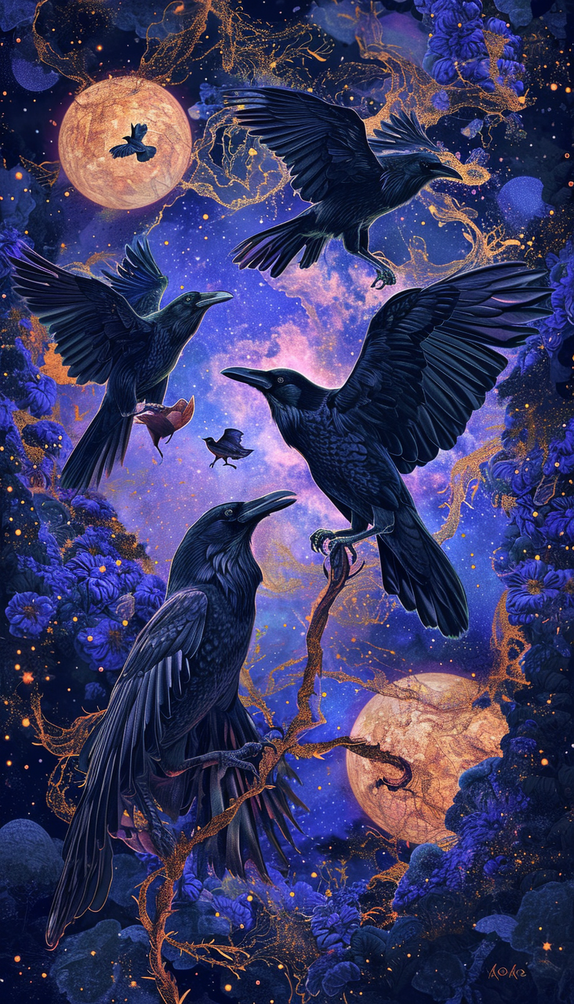 Cosmic Ravens Embroidered Pattern