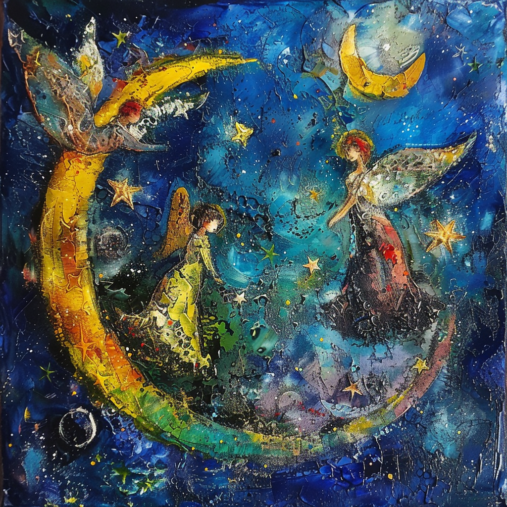 Celestial stars moon angels art