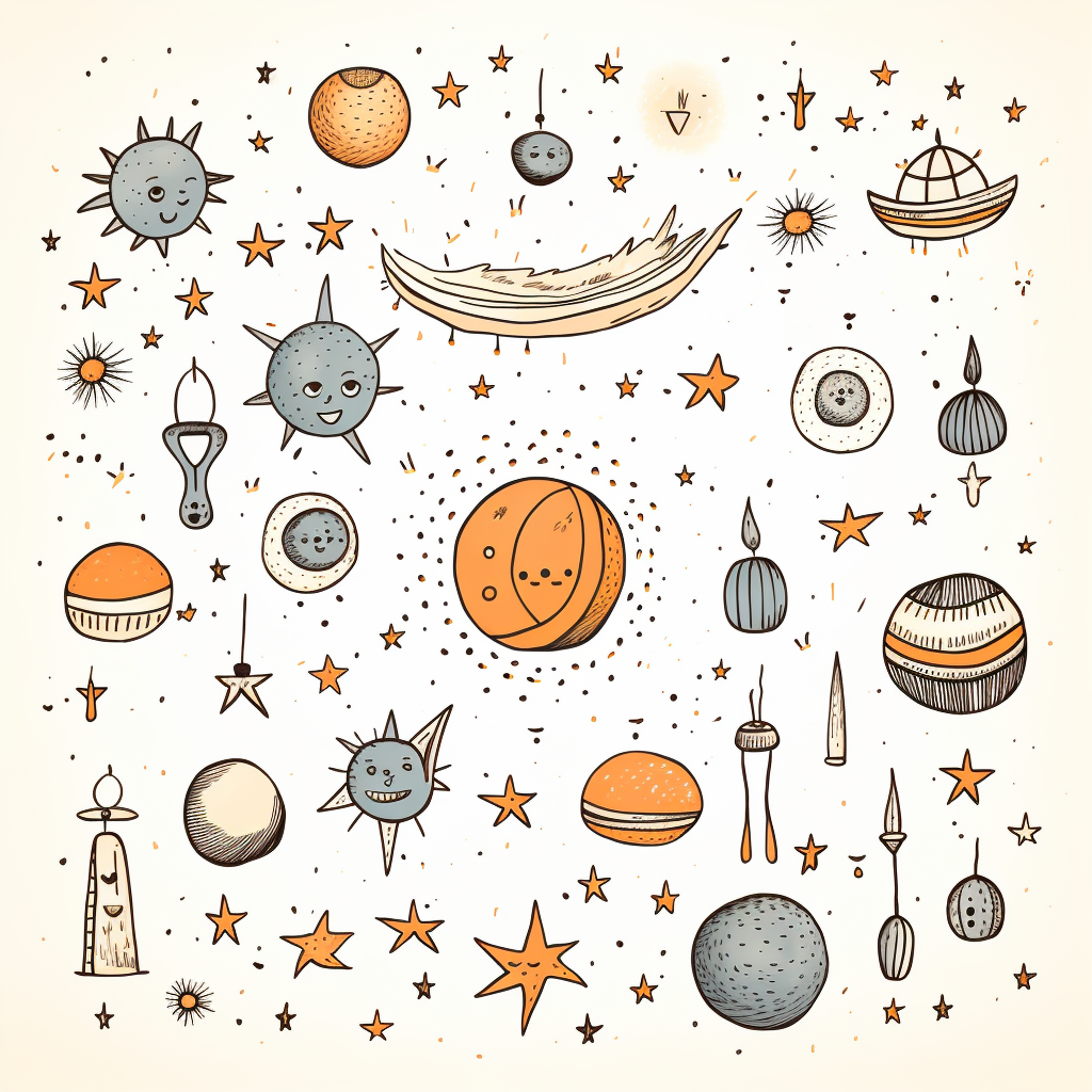 Celestial Doodle Clipart on White Background