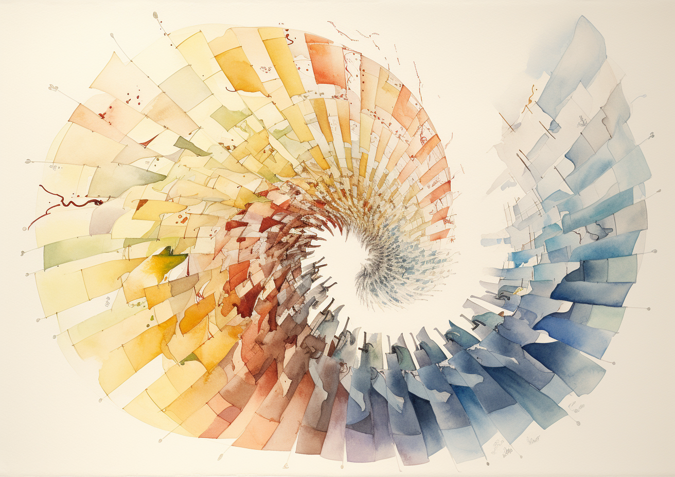 Abstract watercolour with Fibonacci-inspired cell pattern