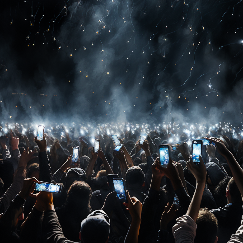 Photorealistic image of cellphone flash at big concert