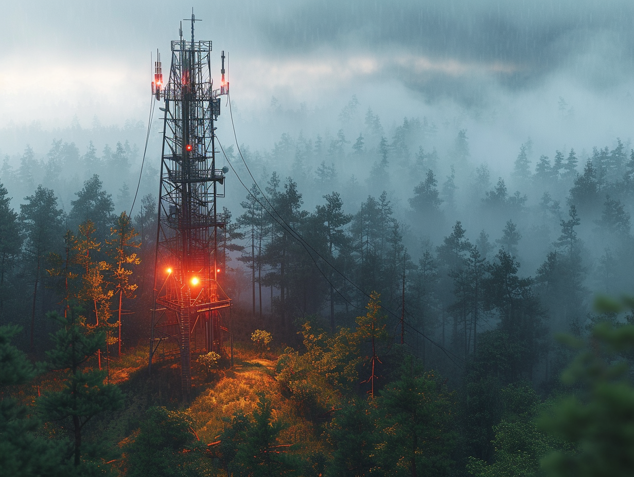 Camouflaged cellphone tower in California forest