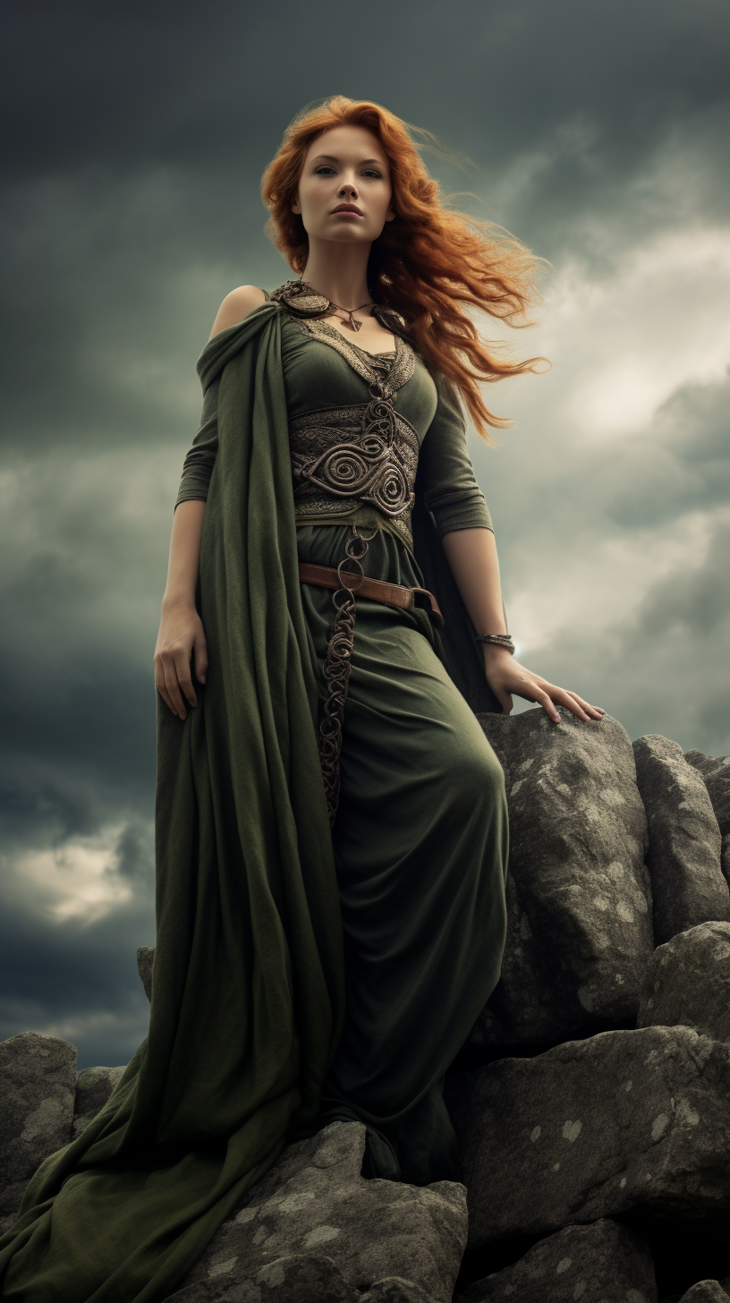 Beautiful Celtic Pagan Woman near Standing Stones