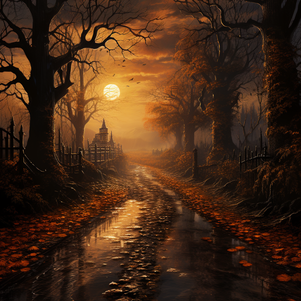 Celtic Samhain road during fall dusk