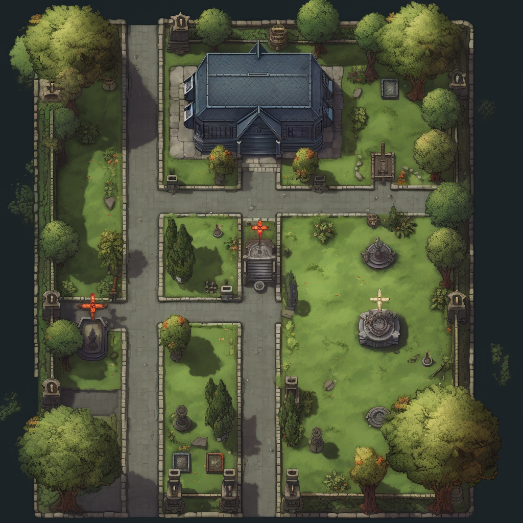 RPG cemetery battlemap illustration