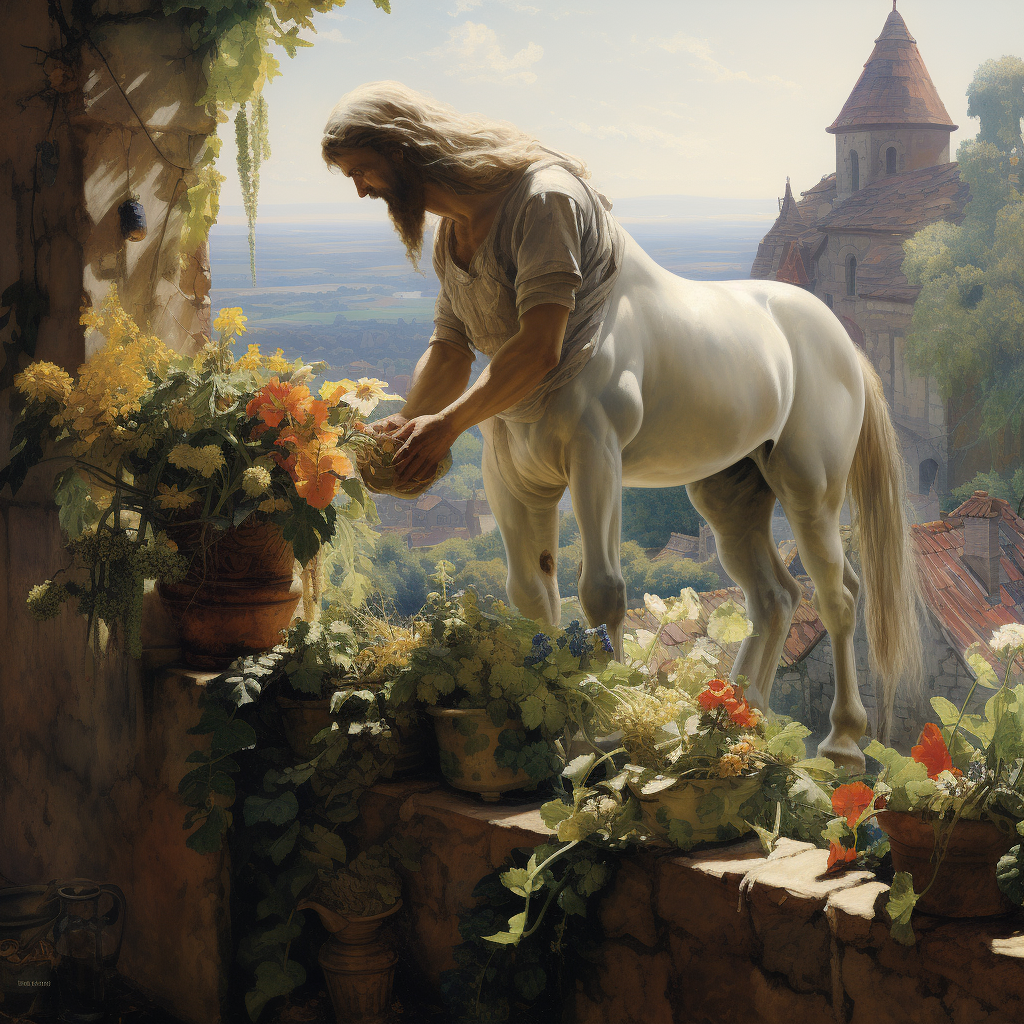 Centaur tending to their garden