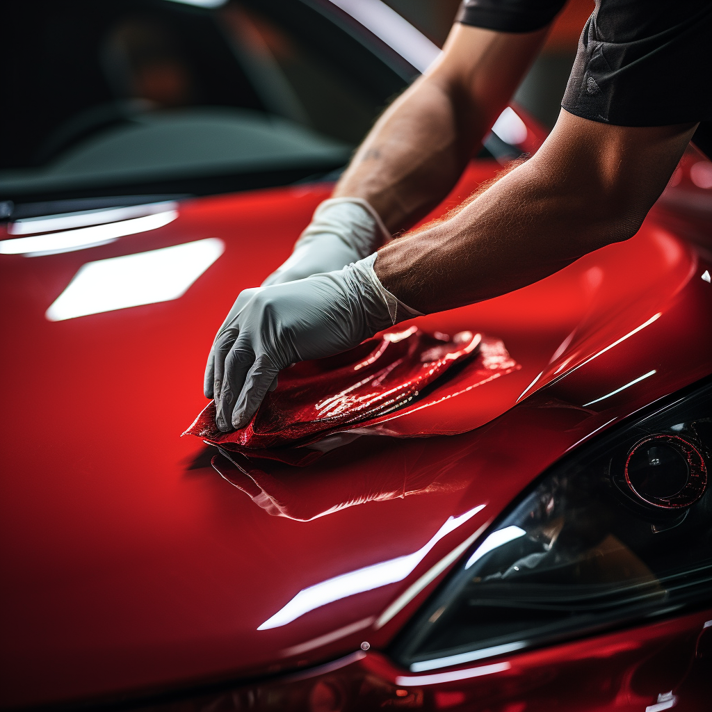 Hands applying ceramic coating to car