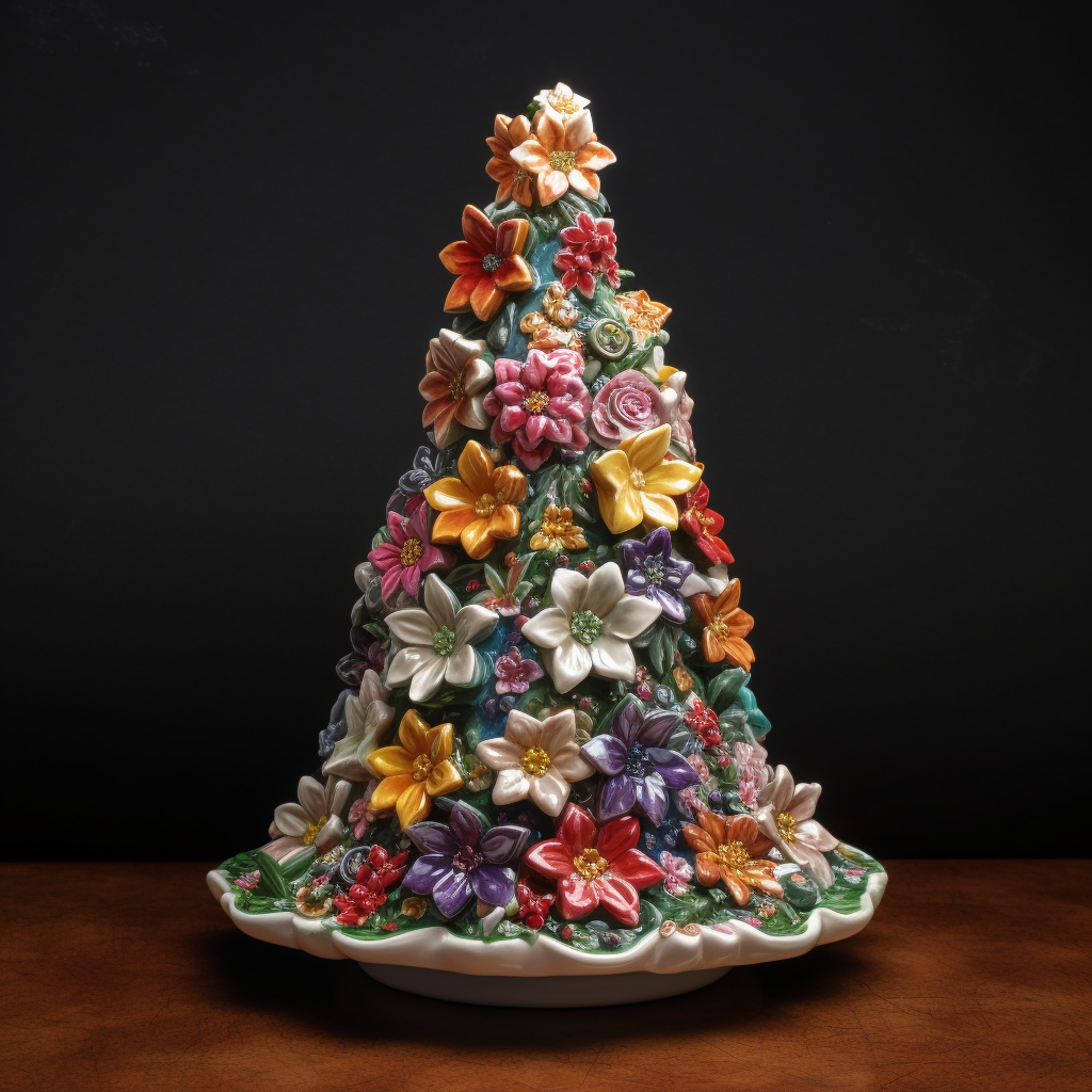 Vibrant ceramic Christmas tree with flowers