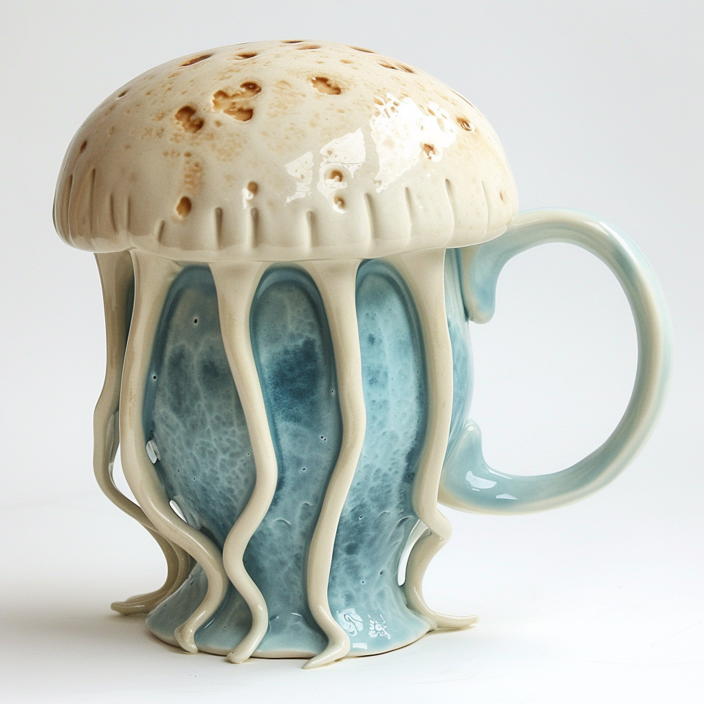 Ceramic Mug in Jellyfish Shape on White Background