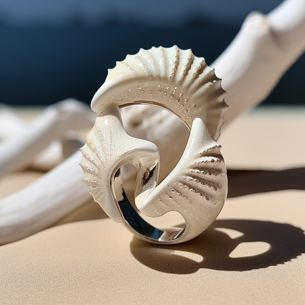 Ceramic open ring with seashell motif