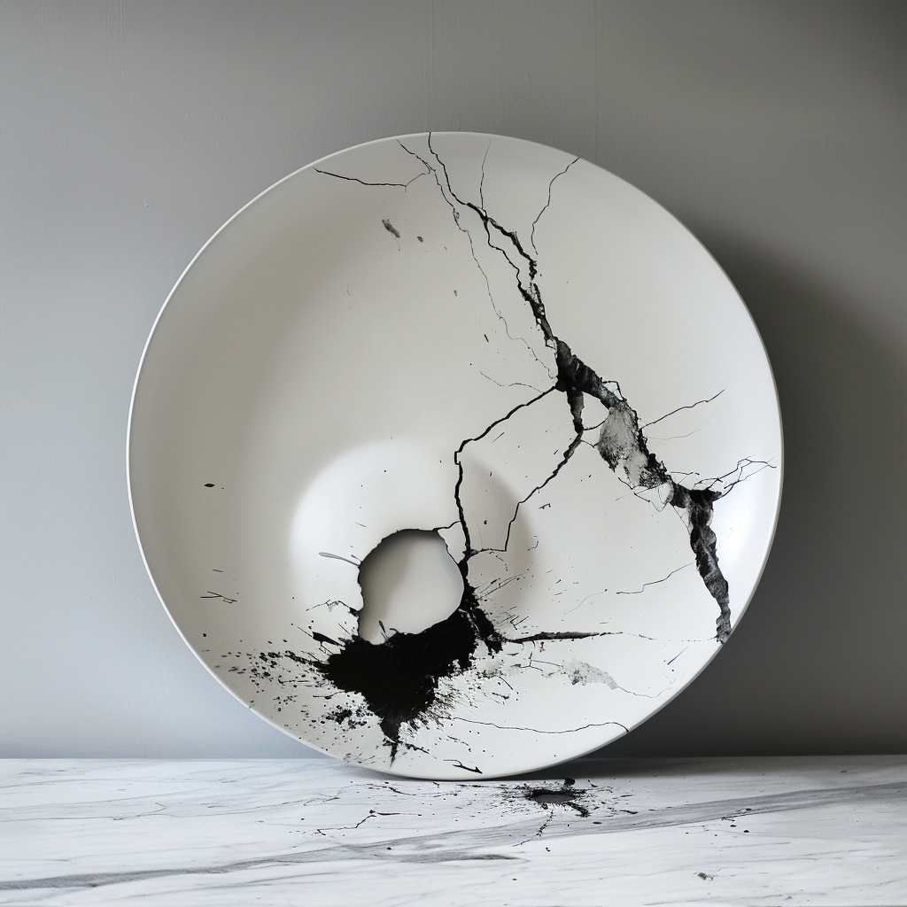 Sturdy ceramic plate smashed circle